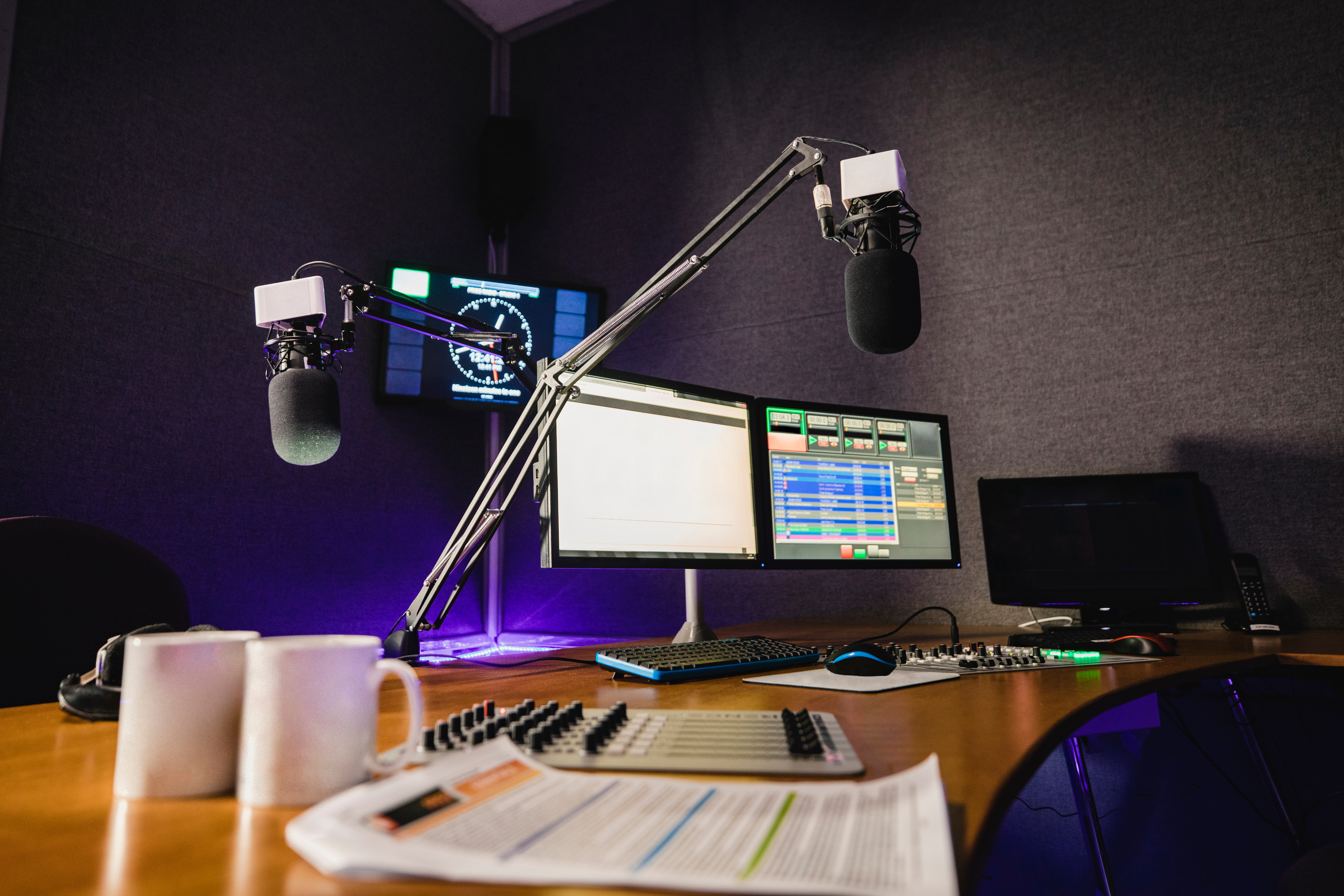 A,Front,View,Shot,Of,A,Radio,Station,Studio,Interior,